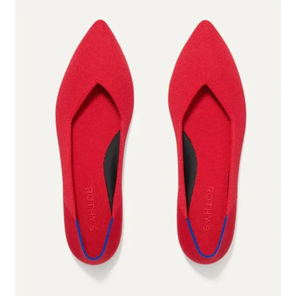 ROTHY'S Women's Comfortable Pointed-Toe Knit Upper Flats in Red Size 7.5 NWOB